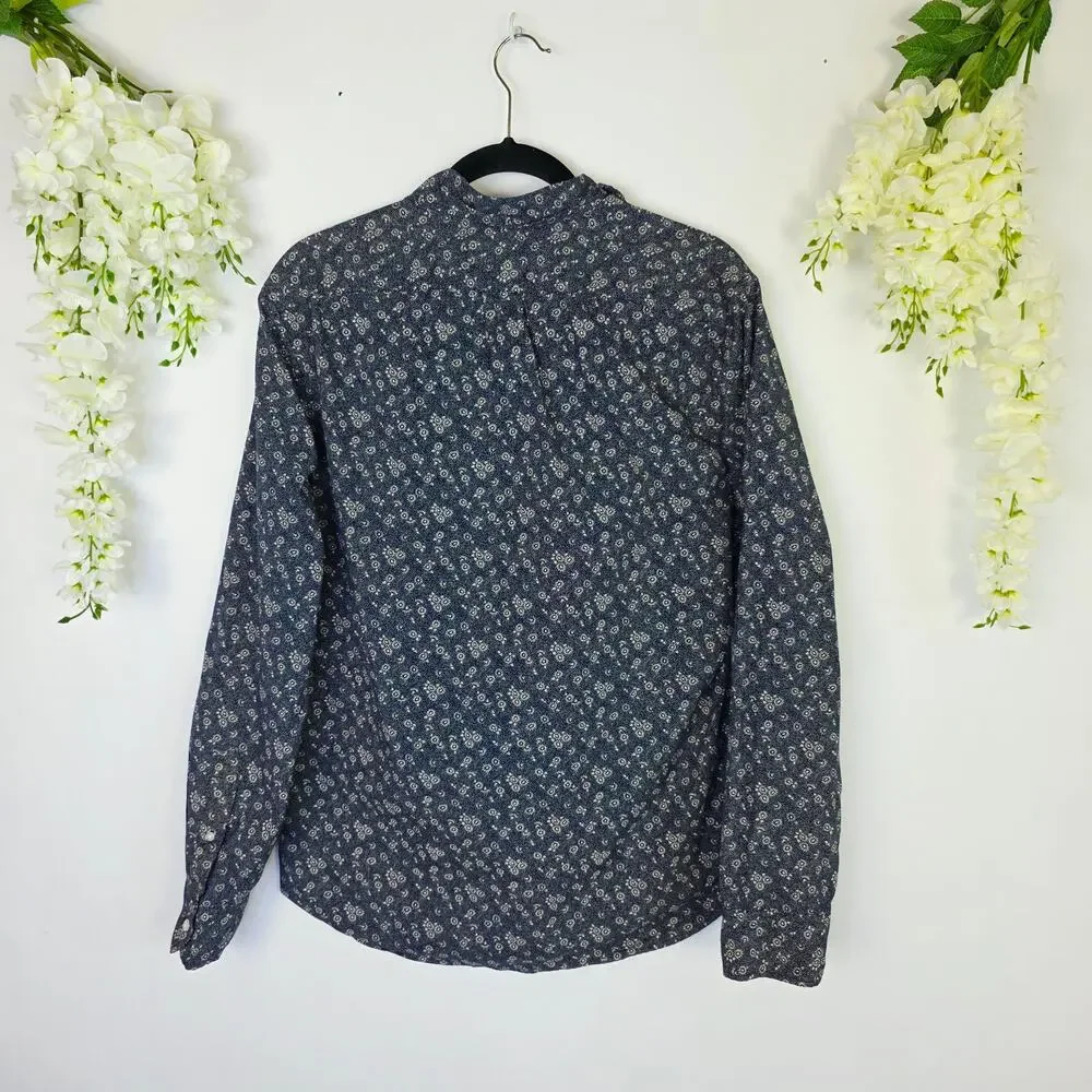 J.Crew Secret Wash Shirt Slim Medium Blue Floral Organic Cotton Preppy Long Slee